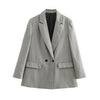 Women's Vintage-Inspired Double-Breasted Blazer with Pockets and Long Sleeves