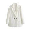 Women's Vintage-Inspired Double-Breasted Blazer with Pockets and Long Sleeves