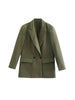 Women's Vintage-Inspired Double-Breasted Blazer with Pockets and Long Sleeves