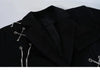 Women's Punk Cropped Blazer with Metal Chains and Patchwork Detail