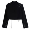 Women's Punk Cropped Blazer with Metal Chains and Patchwork Detail