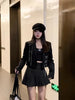 Women's Punk Cropped Blazer with Metal Chains and Patchwork Detail