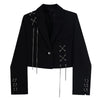 Women's Punk Cropped Blazer with Metal Chains and Patchwork Detail