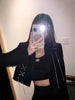 Women's Punk Cropped Blazer with Metal Chains and Patchwork Detail