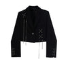 Women's Punk Cropped Blazer with Metal Chains and Patchwork Detail