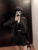 Women's Punk Cropped Blazer with Metal Chains and Patchwork Detail