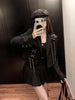 Women's Punk Cropped Blazer with Metal Chains and Patchwork Detail