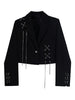 Women's Punk Cropped Blazer with Metal Chains and Patchwork Detail