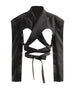 Women's Black Open-Back Blazer with Lapels and Long Sleeves