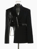 Women's Black PU-Leather Blazer with Notched Lapels and a Loose Fit