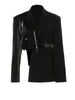 Women's Black PU-Leather Blazer with Notched Lapels and a Loose Fit