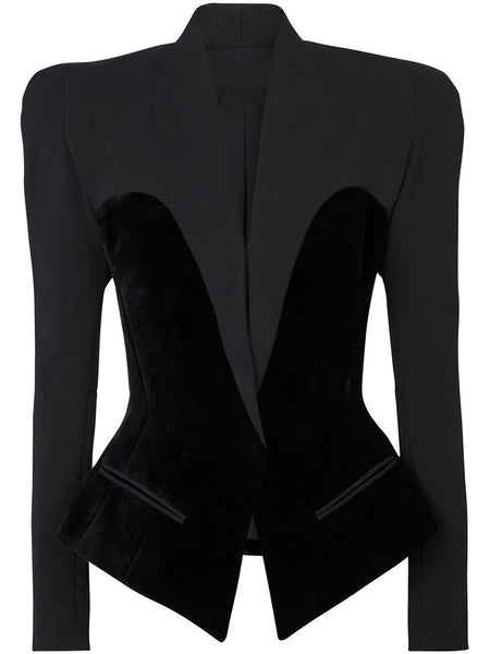 Women's Slim-Fit Velvet Blazer with Shaped Front Seams