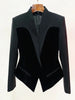 Women's Slim-Fit Velvet Blazer with Shaped Front Seams