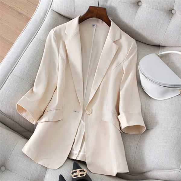 Women's Loose-Fit Blazer Jacket in White Blue Apricot or Black