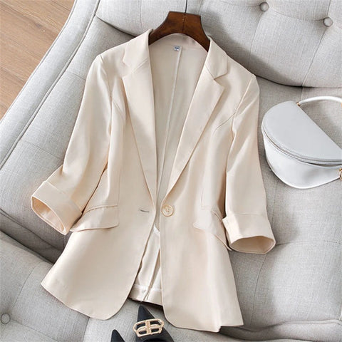 Women's Loose-Fit Blazer Jacket in White Blue Apricot or Black