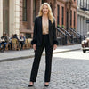 Women's Black Blazer with Feather Trim and Notched Lapels