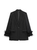 Women's Black Blazer with Feather Trim and Notched Lapels