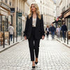 Women's Black Blazer with Feather Trim and Notched Lapels