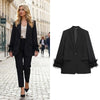 Women's Black Blazer with Feather Trim and Notched Lapels