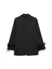 Women's Black Blazer with Feather Trim and Notched Lapels