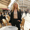 Women's Black Blazer with Feather Trim and Notched Lapels