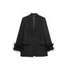 Women's Black Blazer with Feather Trim and Notched Lapels