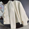 Women's Off-White Tweed Blazer with a Round Neck and Gold Buttons