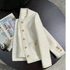 Women's Off-White Tweed Blazer with a Round Neck and Gold Buttons