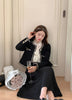 Women's Black Tweed Cropped Blazer with a Single-Breasted Front