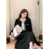 Women's Black Tweed Cropped Blazer with a Single-Breasted Front