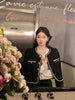 Women's Black Tweed Cropped Blazer with a Single-Breasted Front