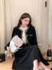 Women's Black Tweed Cropped Blazer with a Single-Breasted Front