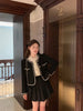 Women's Black Tweed Cropped Blazer with a Single-Breasted Front