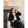 Women's Black Tweed Cropped Blazer with a Single-Breasted Front