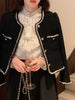 Women's Black Tweed Cropped Blazer with a Single-Breasted Front