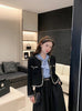 Women's Black Tweed Cropped Blazer with a Single-Breasted Front