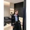 Women's Black Tweed Cropped Blazer with a Single-Breasted Front