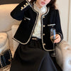 Women's Black Tweed Cropped Blazer with a Single-Breasted Front