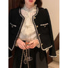 Women's Black Tweed Cropped Blazer with a Single-Breasted Front