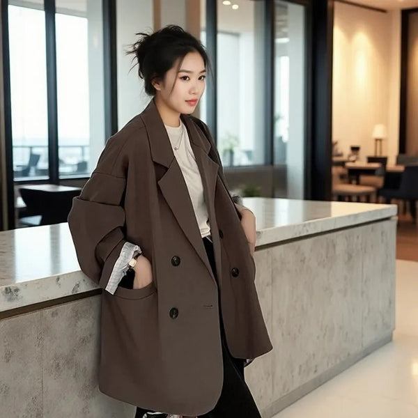 Women's Oversized Blazer with a Relaxed Fit in Black Beige or Coffee