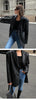 Women's Oversized Black Leather Blazer with Flap Pockets and Long Sleeves