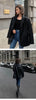Women's Oversized Black Leather Blazer with Flap Pockets and Long Sleeves