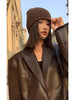 Women's Oversized Black Leather Blazer with Flap Pockets and Long Sleeves