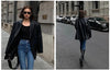 Women's Oversized Black Leather Blazer with Flap Pockets and Long Sleeves