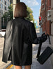Women's Oversized Black Leather Blazer with Flap Pockets and Long Sleeves