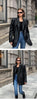 Women's Oversized Black Leather Blazer with Flap Pockets and Long Sleeves