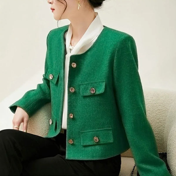 Women's Long-Sleeve Blazer Jacket with Gold Buttons in Black or Green