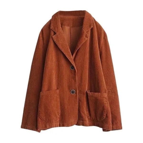 Women's Corduroy Blazer with Notched Lapels and Long Sleeves in Four Colors