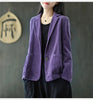 Women's Corduroy Blazer with Notched Lapels and Long Sleeves in Four Colors