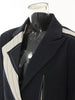Women's Navy Pinstripe Blazer with a Notched Lapel and Long Sleeves
